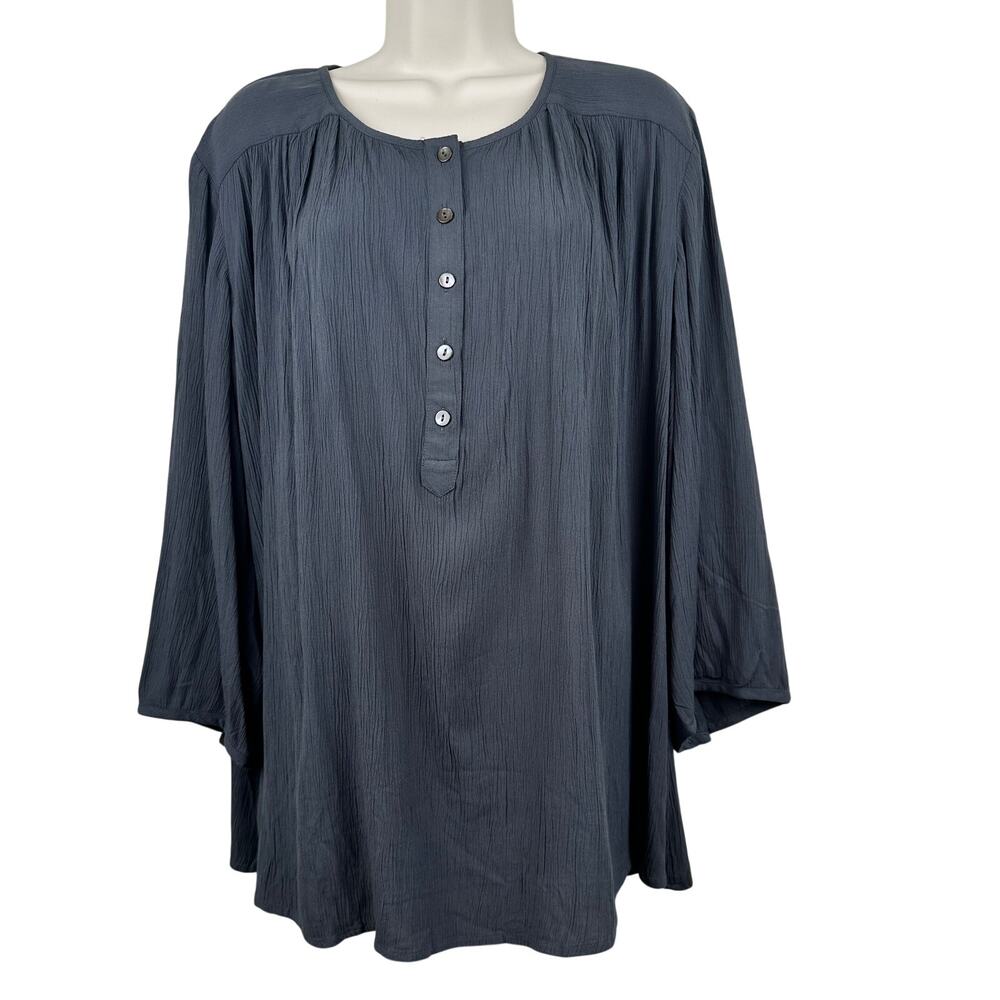 NEW J. Jill Blouse Top 3/4 Sleeve Texured Relaxed Button Gray 2X Boho Office